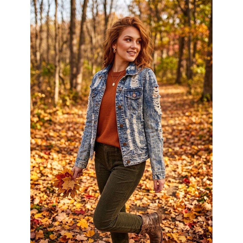 Vibrant M.I.U. Womens Distressed Acid Wash Blue Denim Jacket Blue J630 Medium